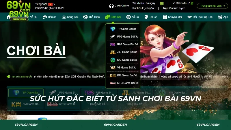 Sức hút đặc biệt từ sảnh chơi bài 69VN
